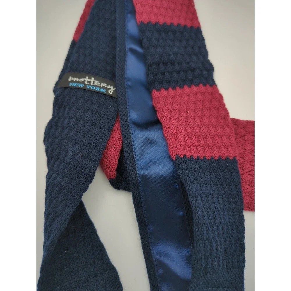 2014‎ The Knottery New York 100% Wool Necktie Striped Maroon & Navy Blue
